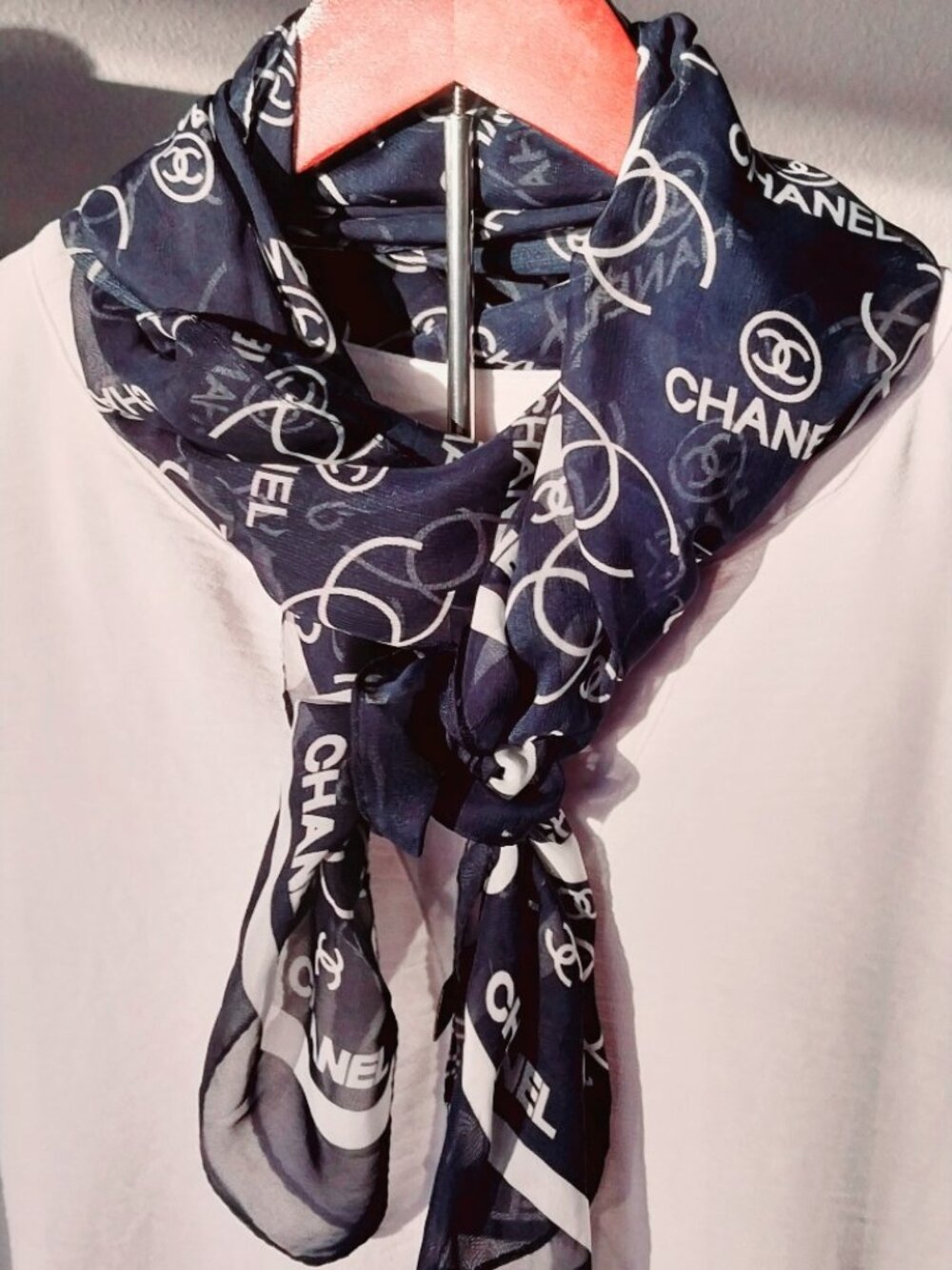 2 Silky Scarves, Light & Navy Blue - Picture 4 of 5